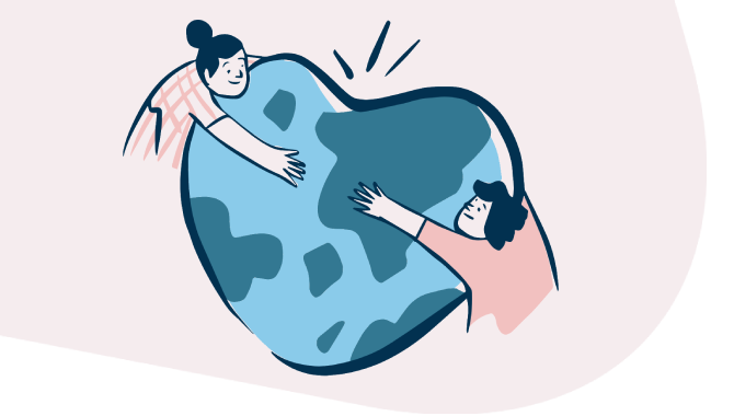 Illustration of a person holding a globe, showcasing cooperation and assistance.