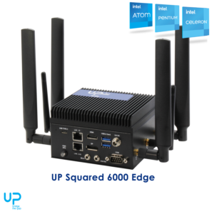UP Squared 6000 Edge, embedded system 3D Front view with Intel badges.