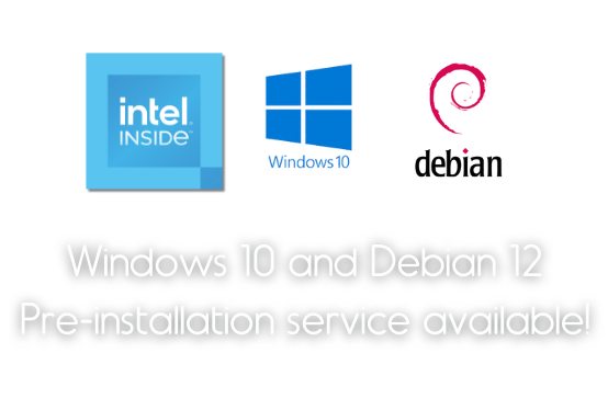 Intel Inside Badge, Windows 10 Badge and Debian Badge, pre-installation service available